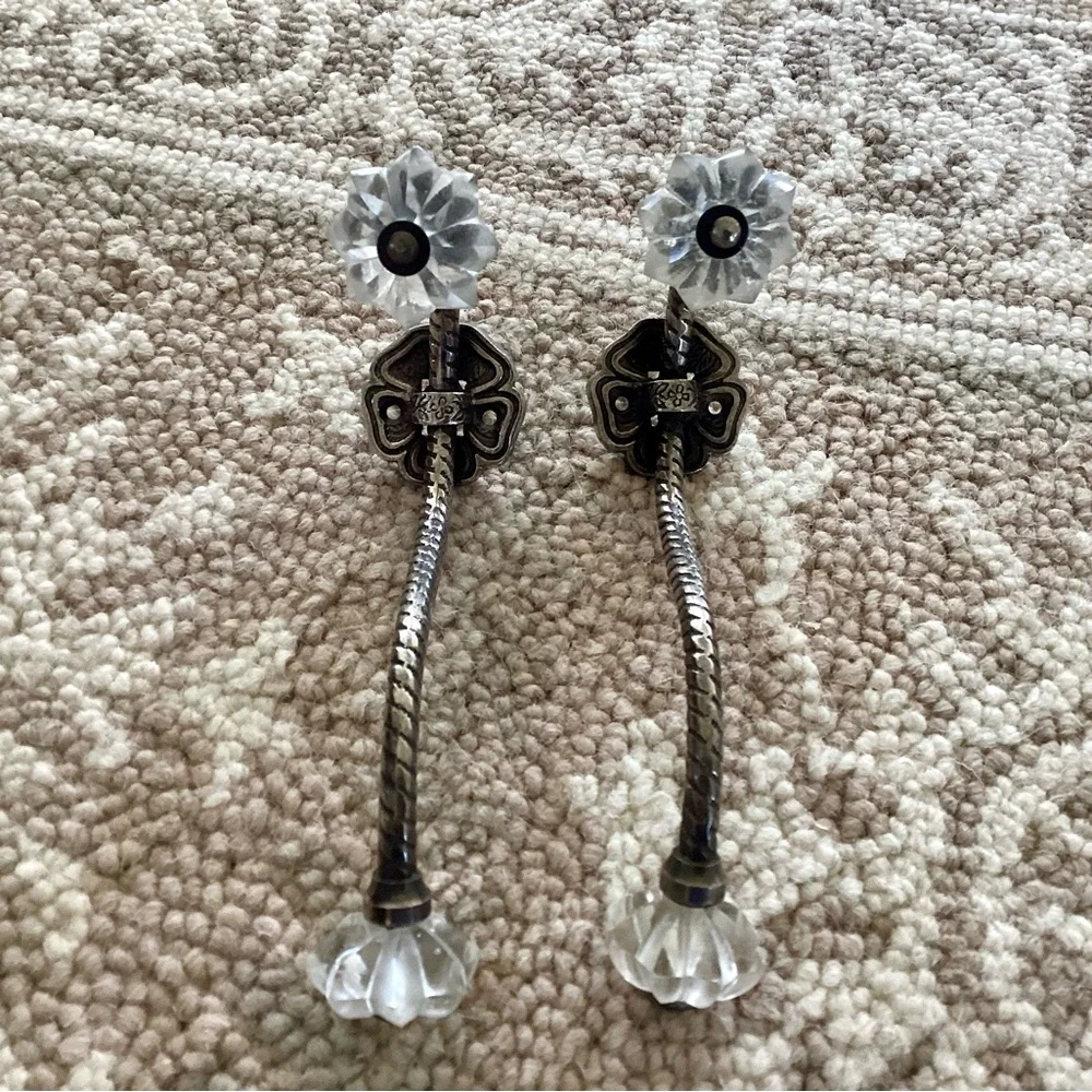 Anthropologie Silver-Tone Twisted Metal Wall Hooks with Clear Glass Knobs (3)